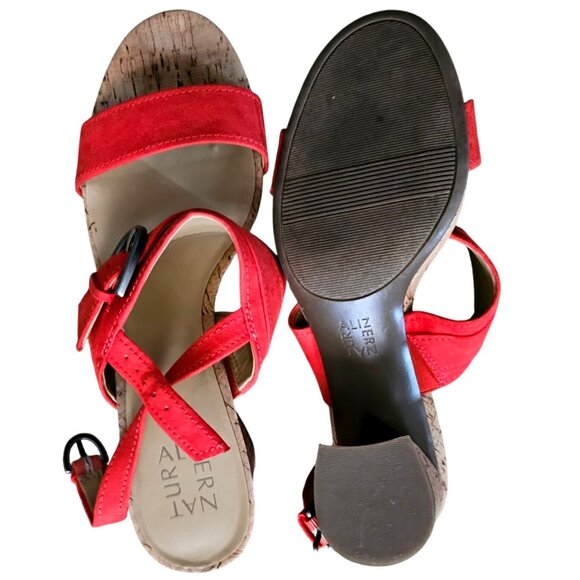 Naturalize Red Cork Wedge Sandals With Buckle Straps Women's Size 8 - Picture 6 of 11